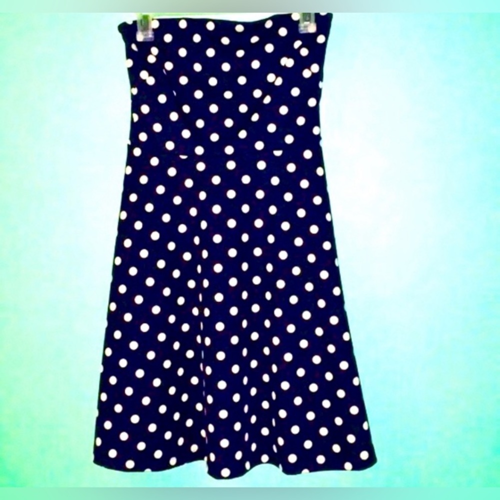 The Limited Strapless Polka Dot Fit & Flare Midi Dress-Small. Navy Blue & White